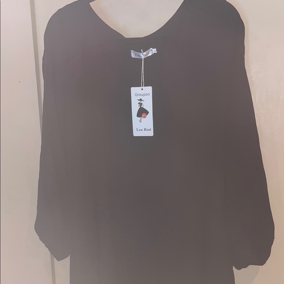 Leo Rossi Women's Black uneven hemmed mini dress with open long sleeve size L - Picture 2 of 11